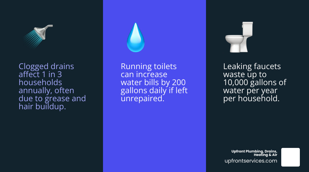 Infographic showing components of a residential plumbing system and common repair types - plumbing repair services