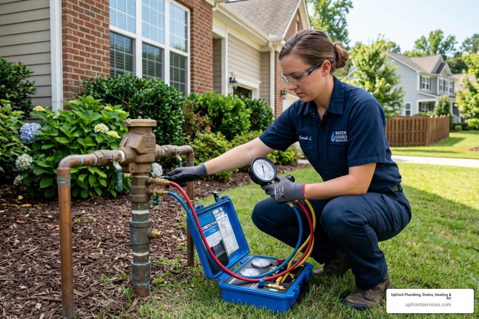 technician using a backflow test kit on a residential device - backflow prevention testing cost technician using a backflow test kit on a residential device - backflow prevention testing cost