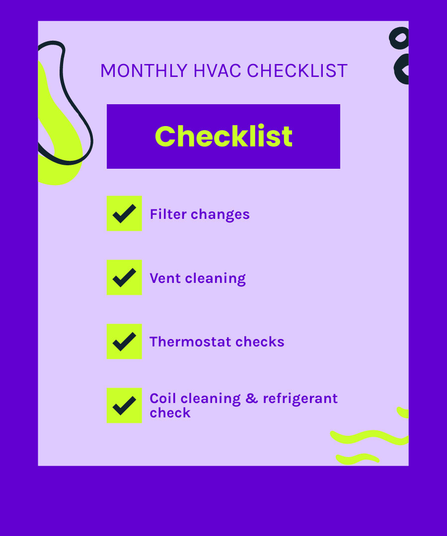 Commercial HVAC maintenance lifecycle infographic showing monthly to annual service tasks and benefits - commercial heating