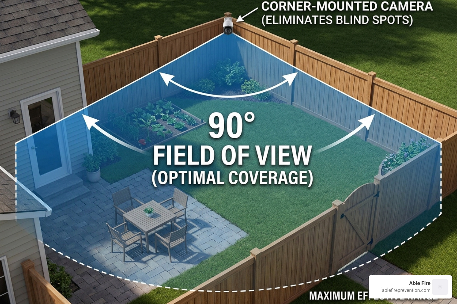 CCTV camera field of view coverage showing 90-degree angles and blind spot elimination - cctv camera fitting