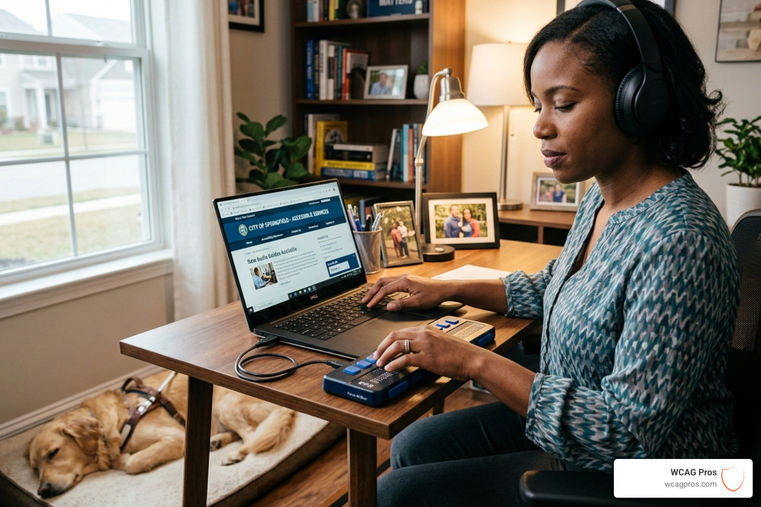 User navigating a website with a screen reader and braille display - website accessibility services User navigating a website with a screen reader and braille display - website accessibility services