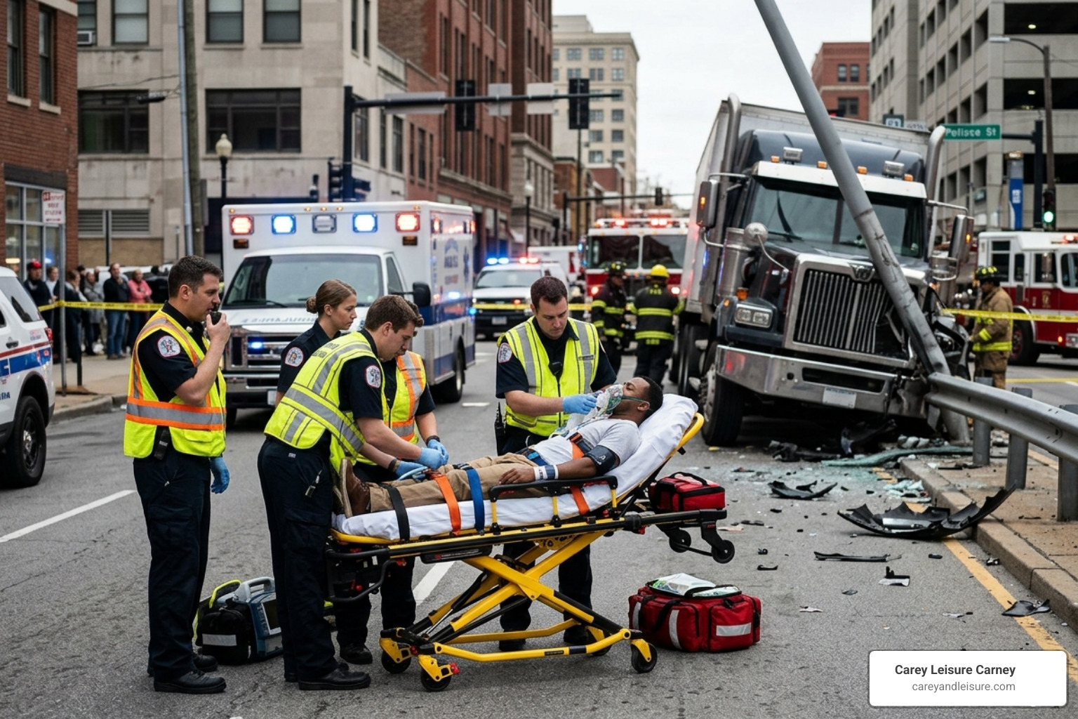 patient receiving emergency care after a truck accident - Truck accident medical bills