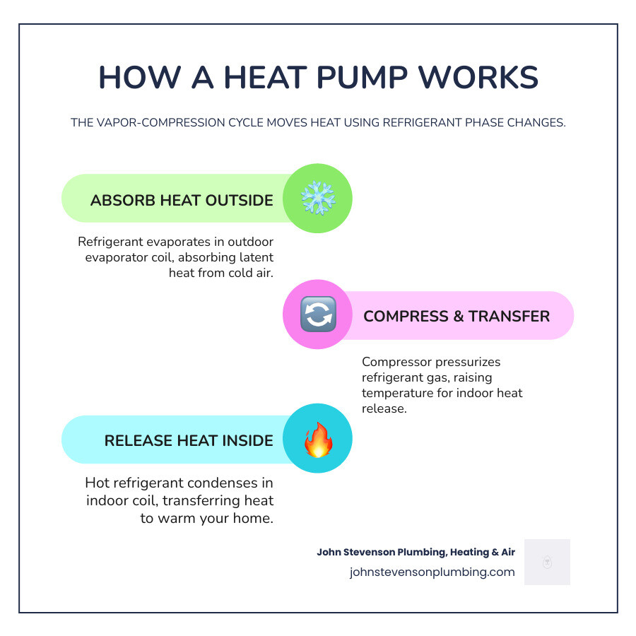 simple diagram showing heat pump heating and cooling cycle - how does a heat pump work infographic