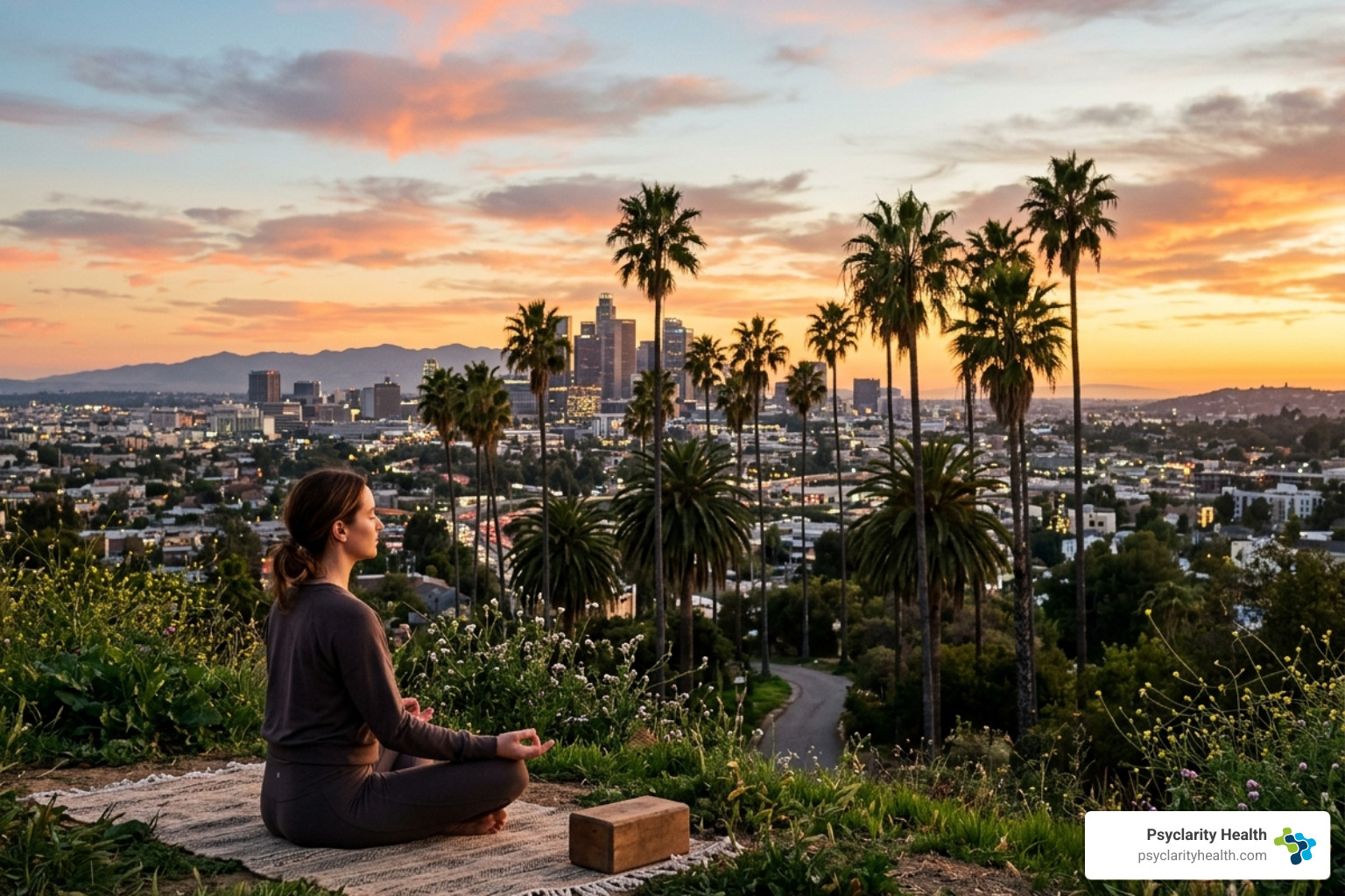 Serene Los Angeles sunset with mental health outpatient concept - mental health outpatient los angeles