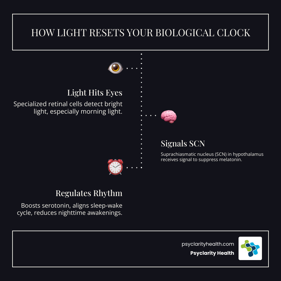 Infographic showing how light exposure affects the biological clock, melatonin suppression, and the sleep-wake cycle - light