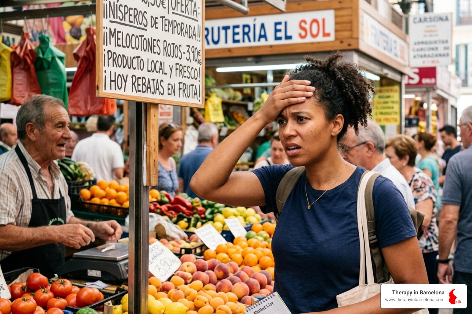 person experiencing a language barrier in a local market - Coping with culture shock