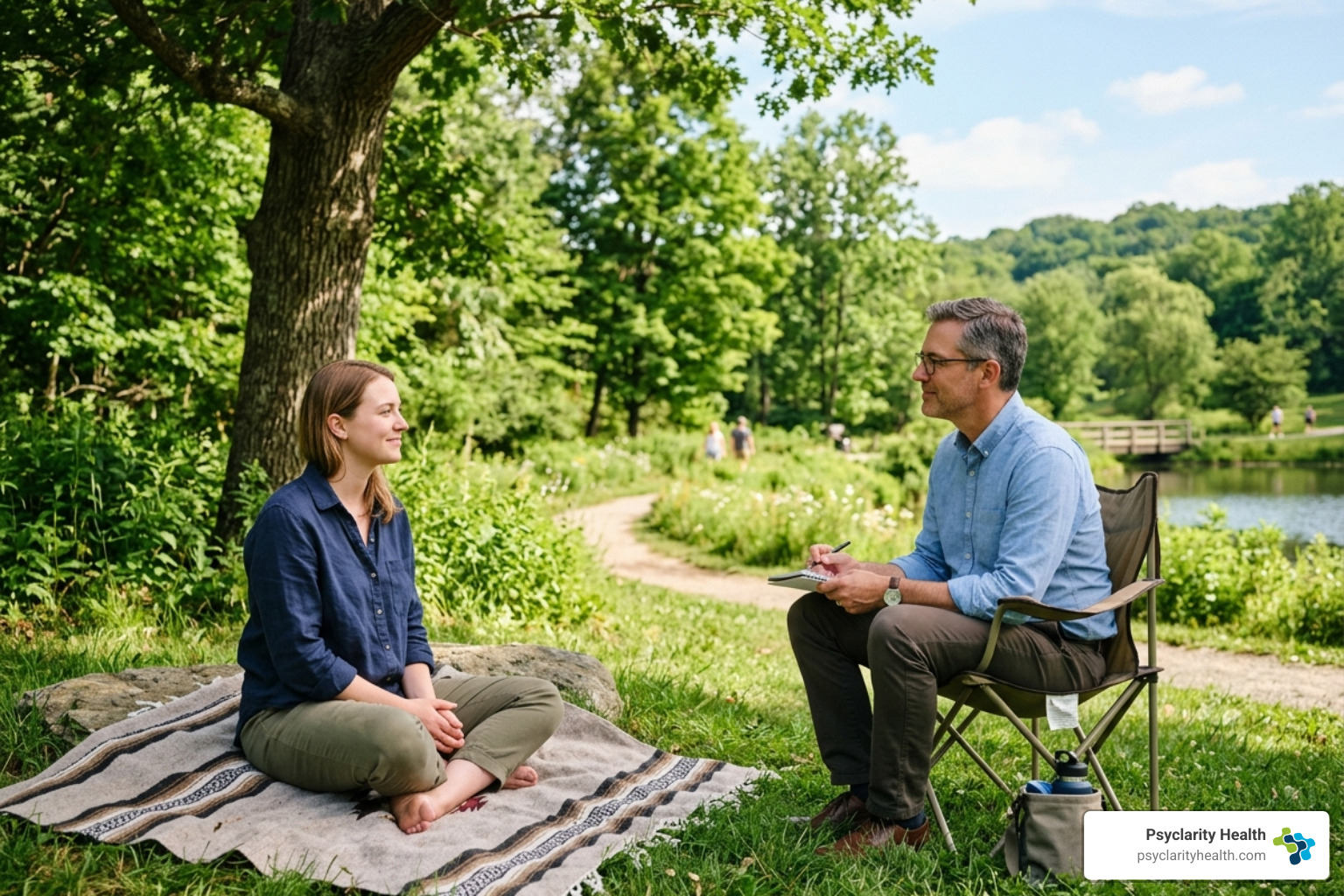person in peaceful outdoor therapy session - behavioral health residential program