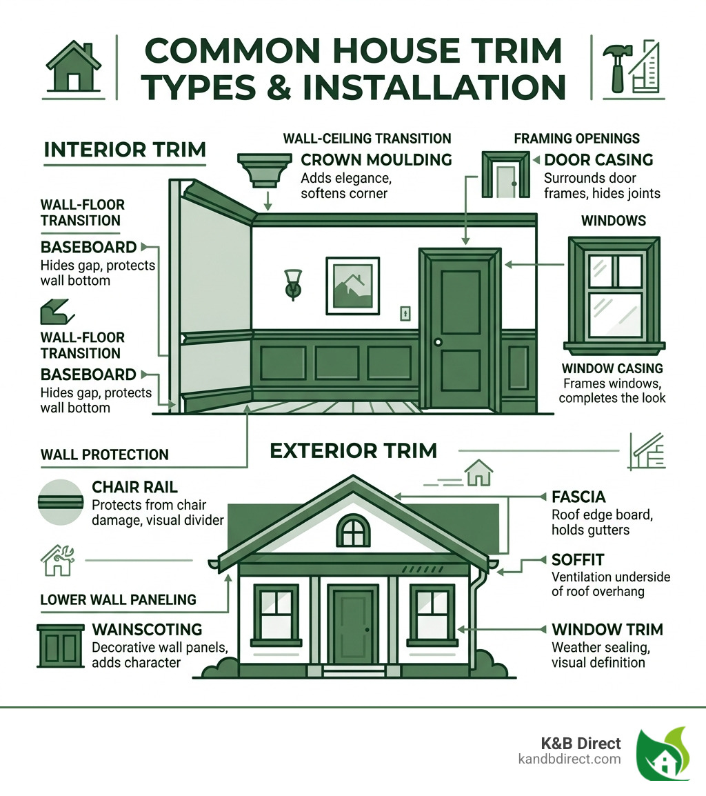 Common house trim types, terminology, and where each is installed - best trim for house infographic Common house trim types, terminology, and where each is installed - best trim for house infographic