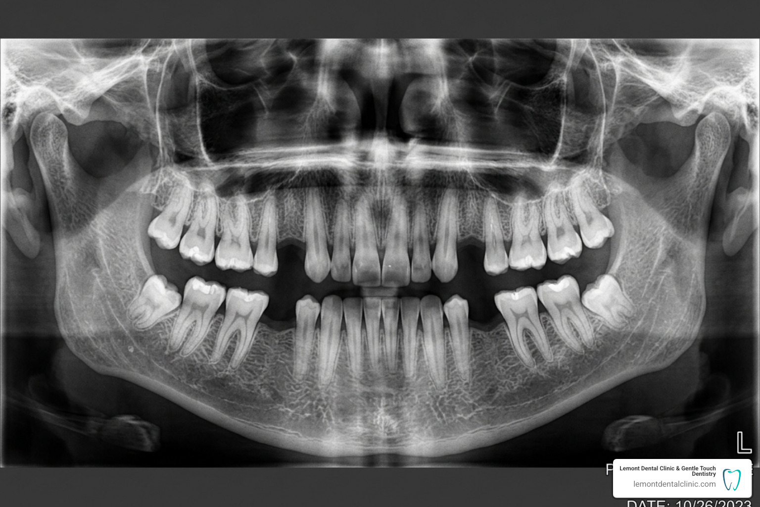 Dental X-ray showing missing premolars and the surrounding jaw structure - most common missing teeth