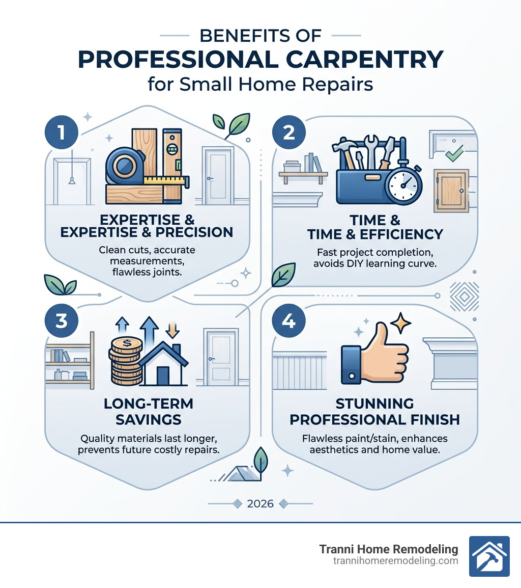 Benefits of professional carpentry for small home repairs infographic - need carpenter for small job infographic 