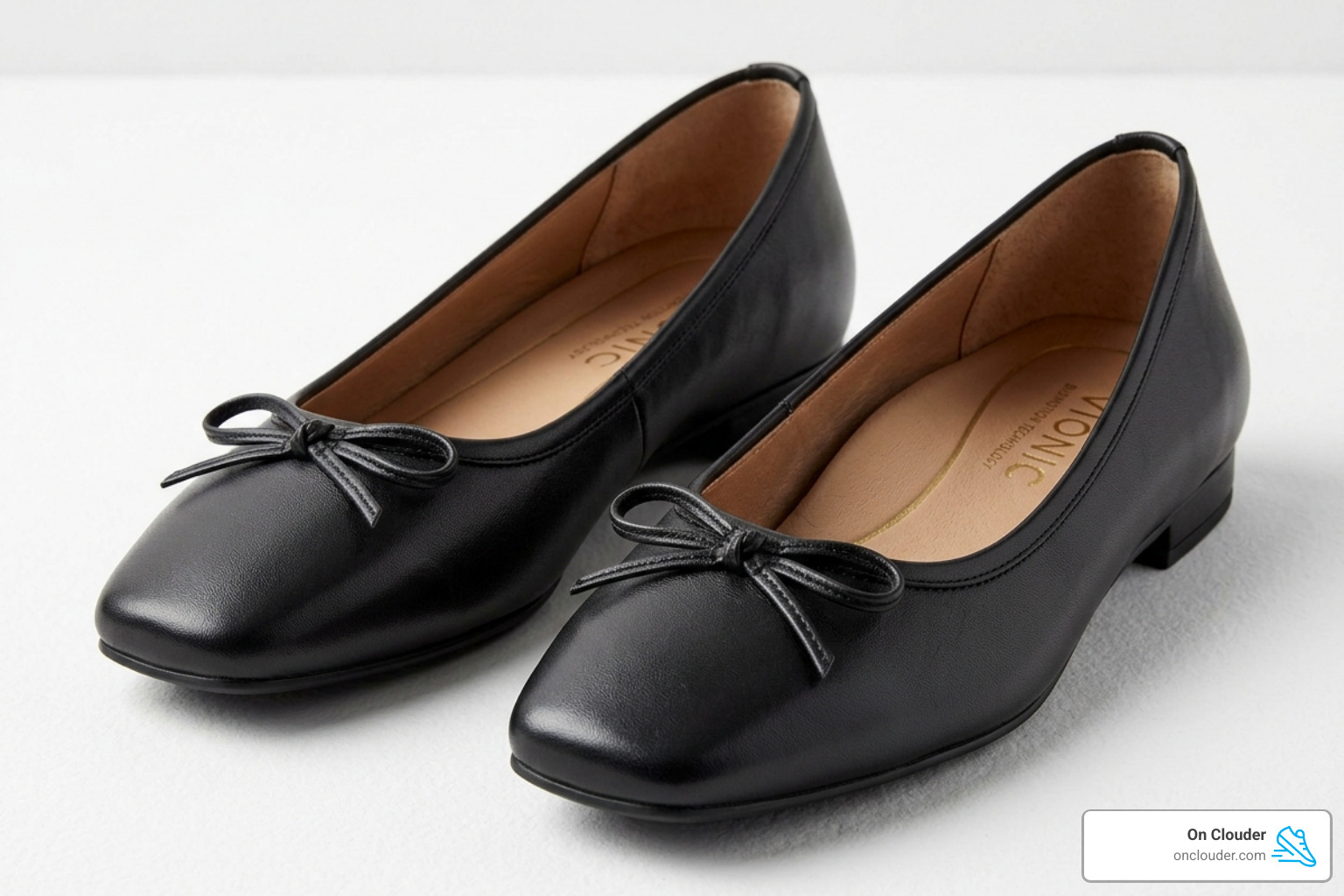 Vionic Klara ballet flat with square toe and bow detail - women's dressy flats with arch support