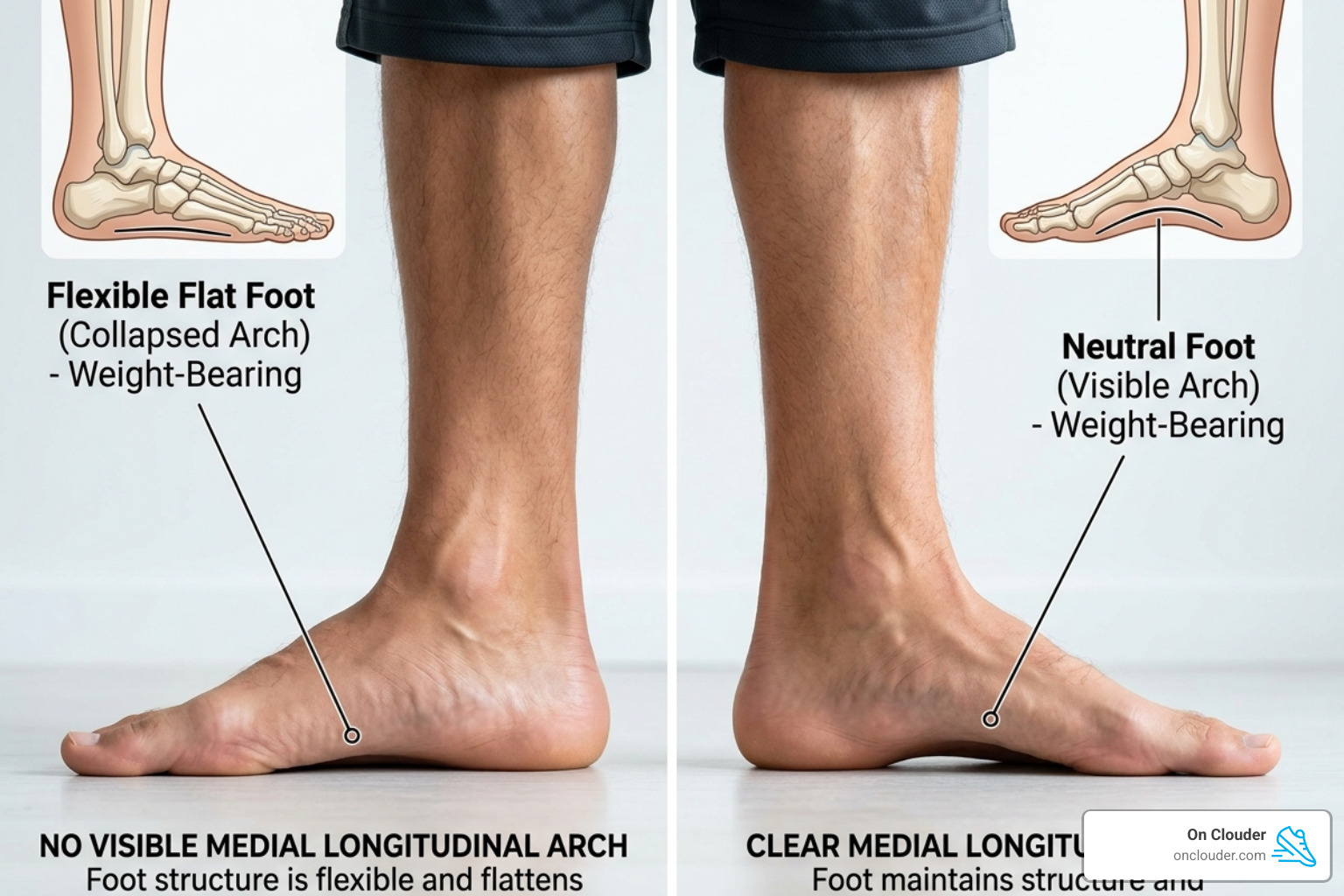 comparing foot arches of flat feet versus neutral feet - flat feet running shoe guide