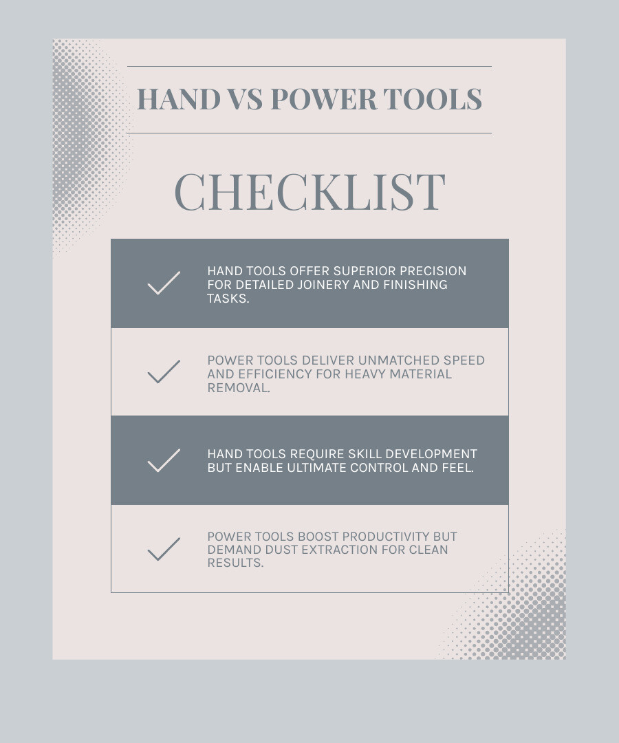 Hand tools vs power tools woodworking brand comparison infographic - Woodworking tool brands infographic