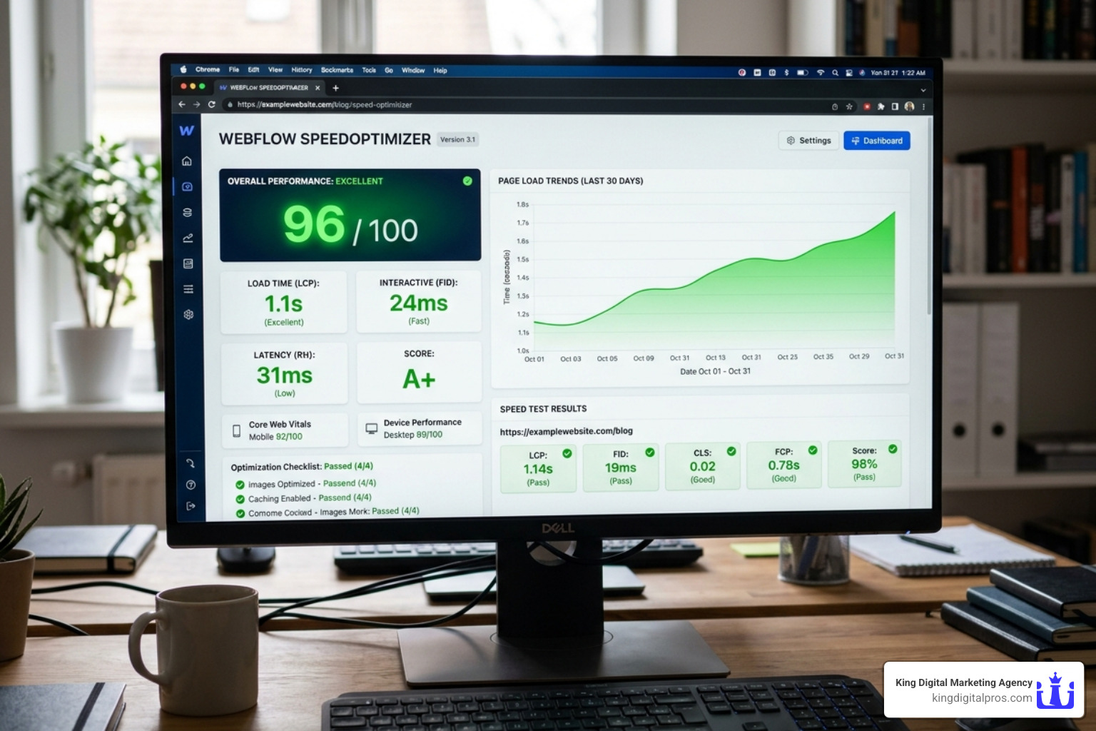 Website Speed Optimization Dashboard Showing Low Latency And Fast Load Times - Reliable Hosting Services