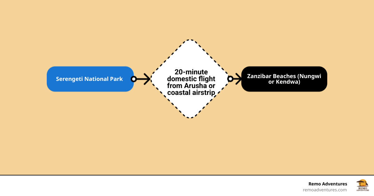 Infographic showing 11-day Zanzibar safari and beach trip flow from Serengeti to Zanzibar beaches - Zanzibar safari and