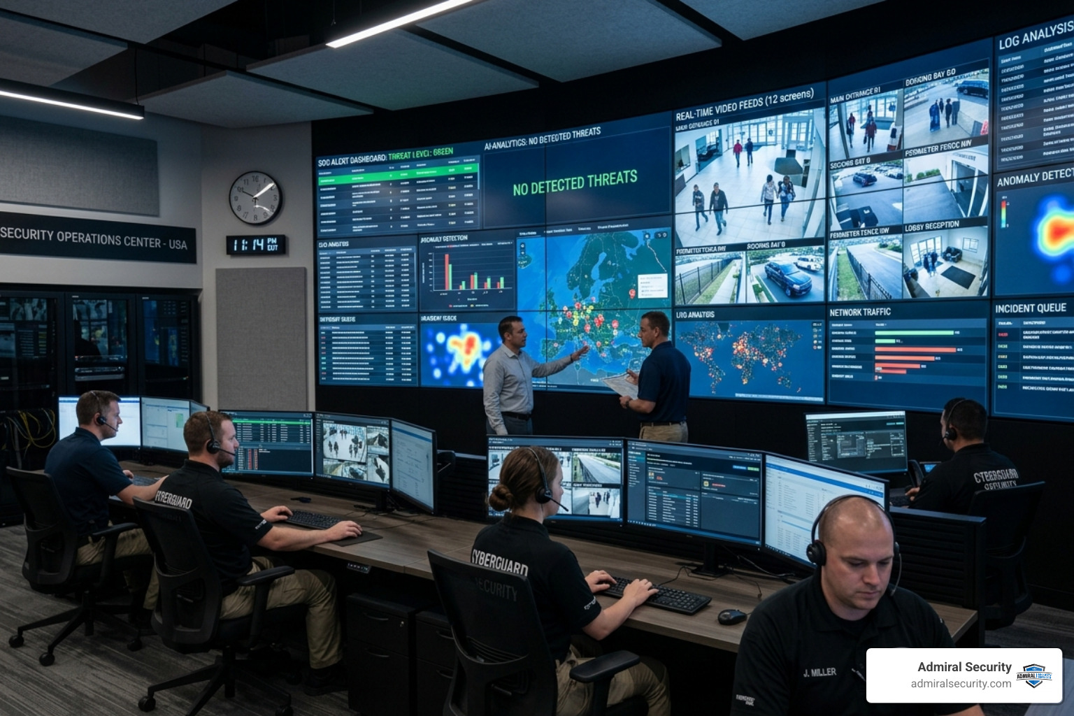 Security operations center with AI monitoring and real-time data feeds - professional security guard company Security operations center with AI monitoring and real-time data feeds - professional security guard company