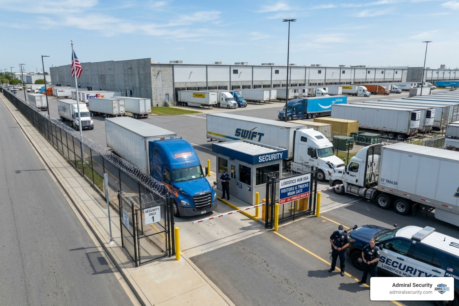 Logistics distribution center with security checkpoints and automated gate systems - professional security guard company Logistics distribution center with security checkpoints and automated gate systems - professional security guard company