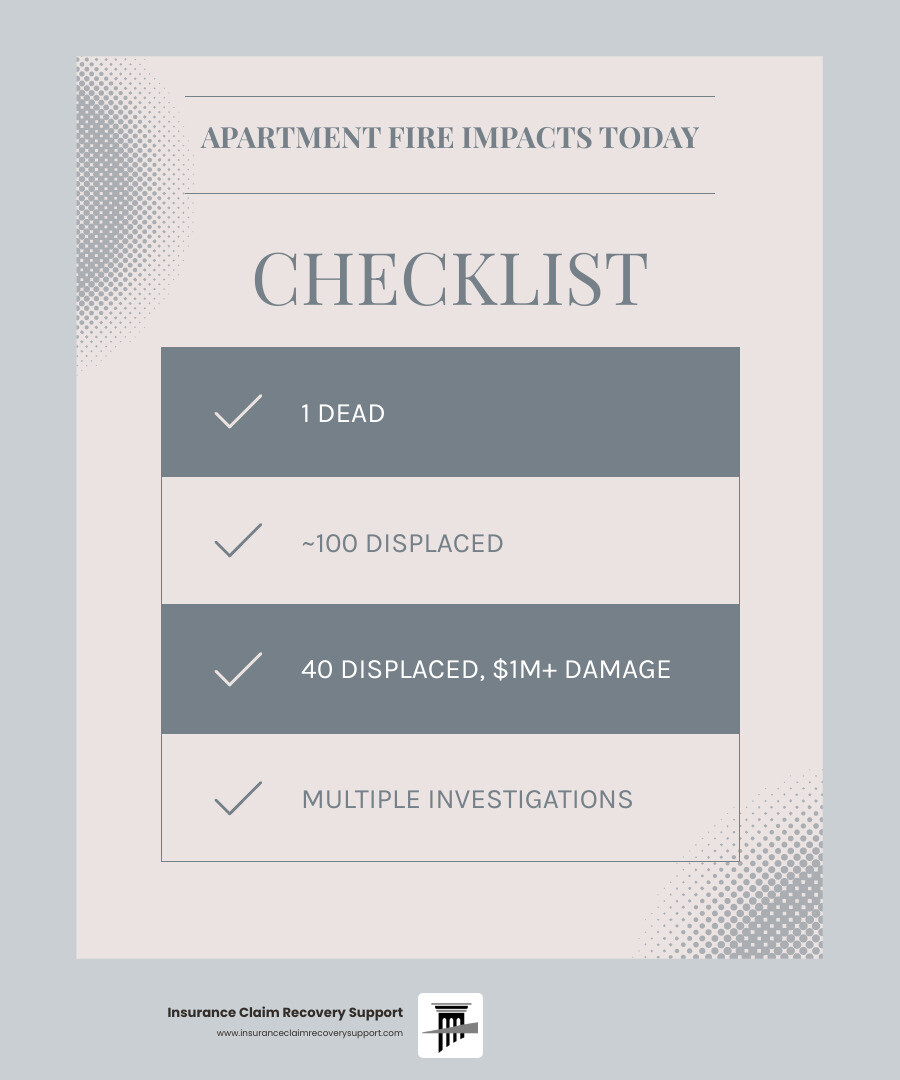 Key apartment fire statistics and immediate steps for multifamily property managers - apartment fire today infographic