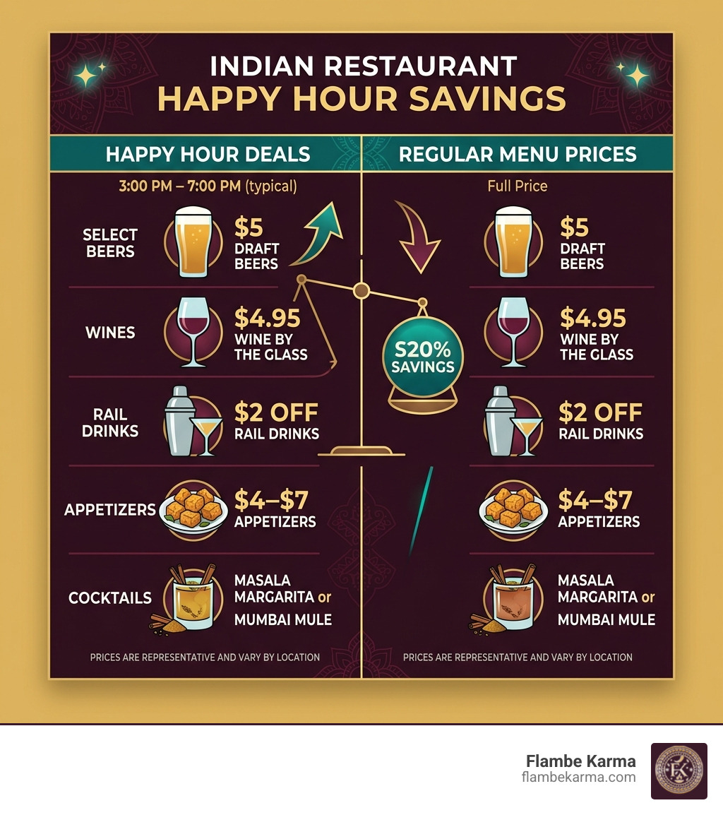 infographic showing Indian restaurant happy hour savings vs regular menu prices - indian restaurant happy hour infographic 