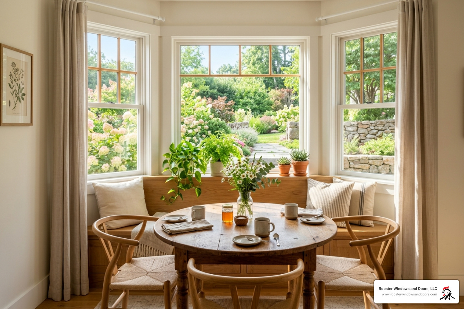classic three-panel bay window in a sunlit breakfast nook - bay vs bow windows classic three-panel bay window in a sunlit breakfast nook - bay vs bow windows