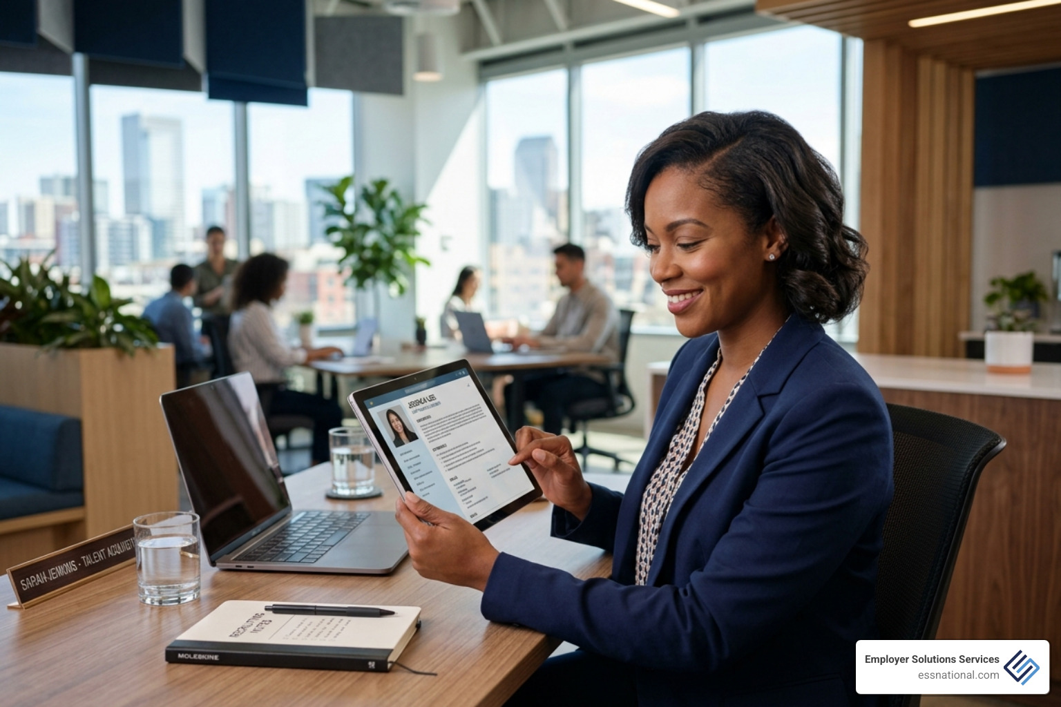 Recruiter reviewing digital candidate profiles on a tablet - direct staffing agency