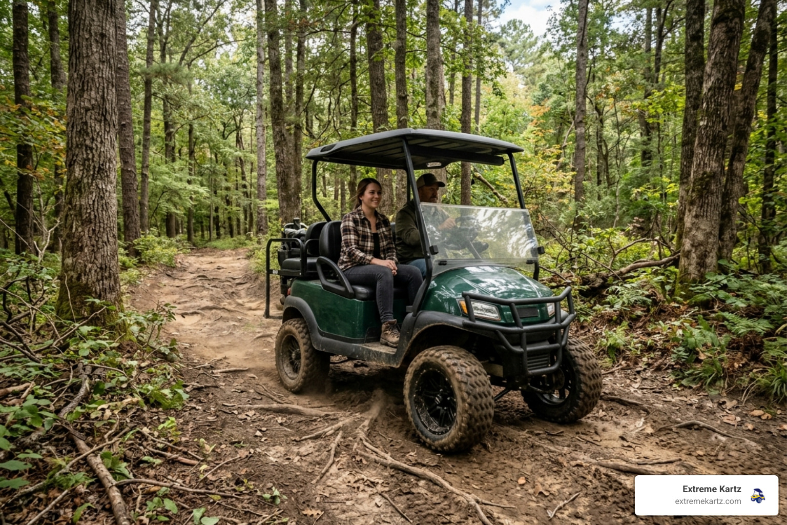 all-terrain 14-inch golf cart tires on a wooded trail - golf cart tires 14