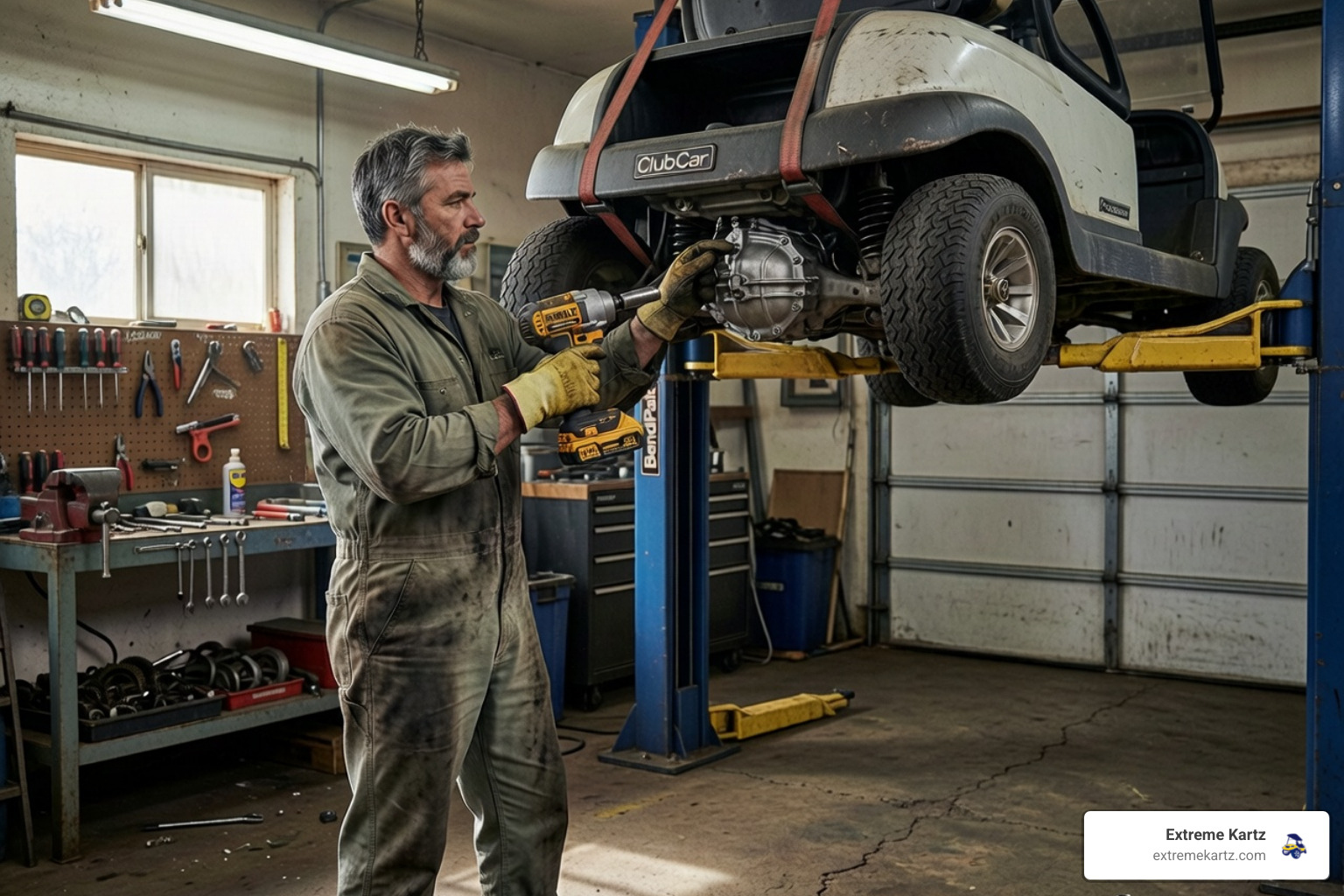 high speed gear set being installed in a golf cart transaxle - golf cart performance upgrades