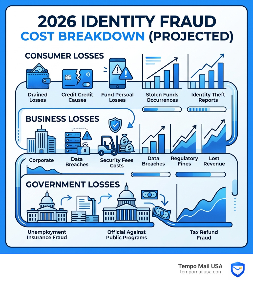2026 identity fraud cost breakdown infographic with consumer business and government losses - cost of identity fraud 2026 identity fraud cost breakdown infographic with consumer business and government losses - cost of identity fraud
