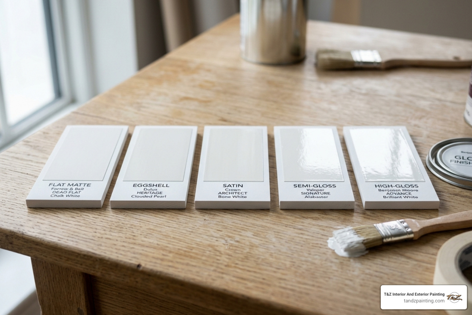 Light reflecting off different paint swatches to show gloss levels - best kitchen paint finish Light reflecting off different paint swatches to show gloss levels - best kitchen paint finish