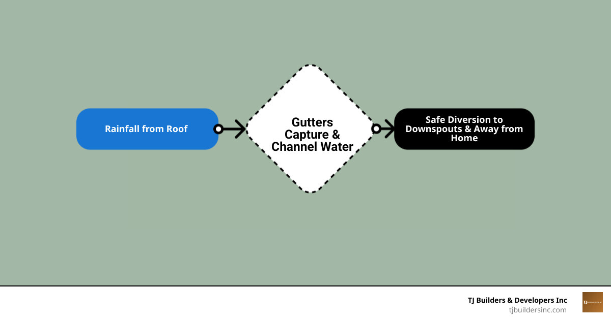 Infographic showing how gutters protect a home's foundation, siding, roof, and landscaping from water damage - Barrington