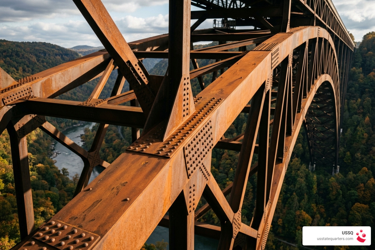 Photorealistic detail of the New River Gorge Bridge steel arch and COR-TEN steel texture - west virginia bridge Photorealistic detail of the New River Gorge Bridge steel arch and COR-TEN steel texture - west virginia bridge