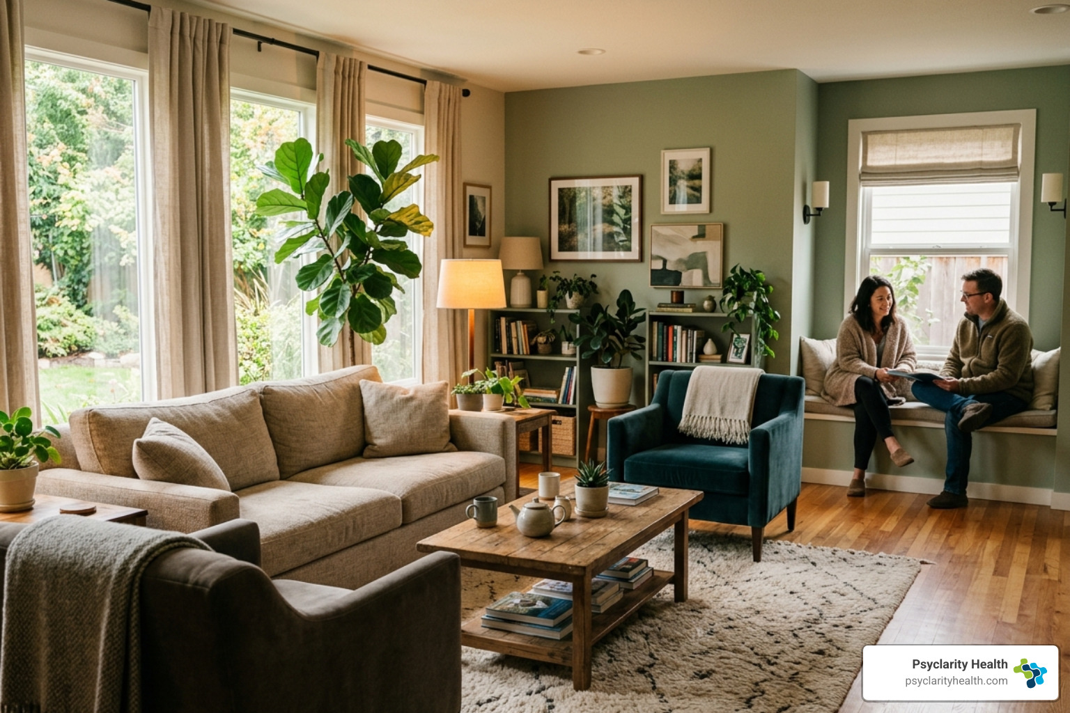 comfortable residential facility interior with warm lighting and therapeutic decor - residential anxiety treatment california