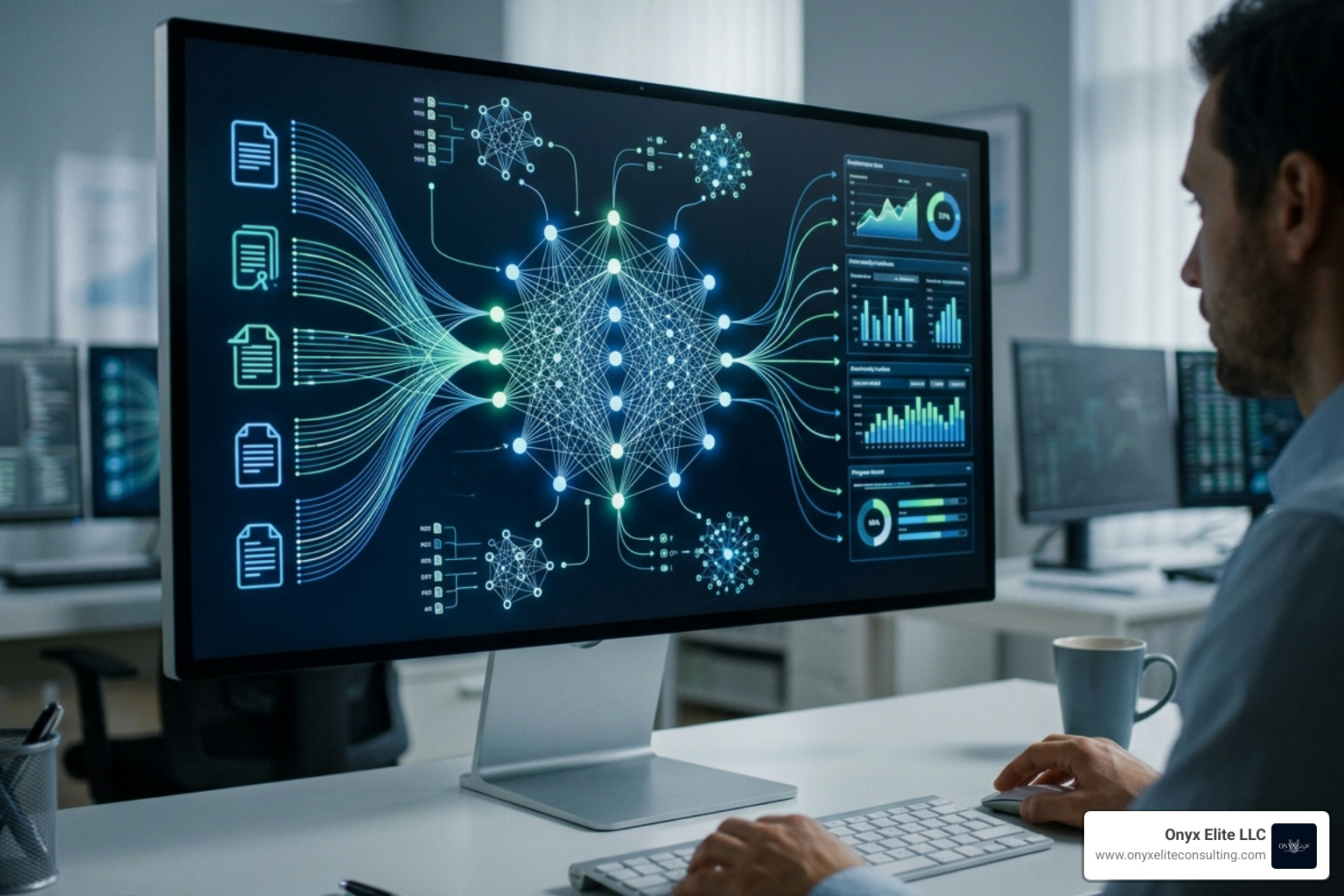 Graphic showing AI-driven compliance: scanning, mapping, and automated reporting - regulatory change management services