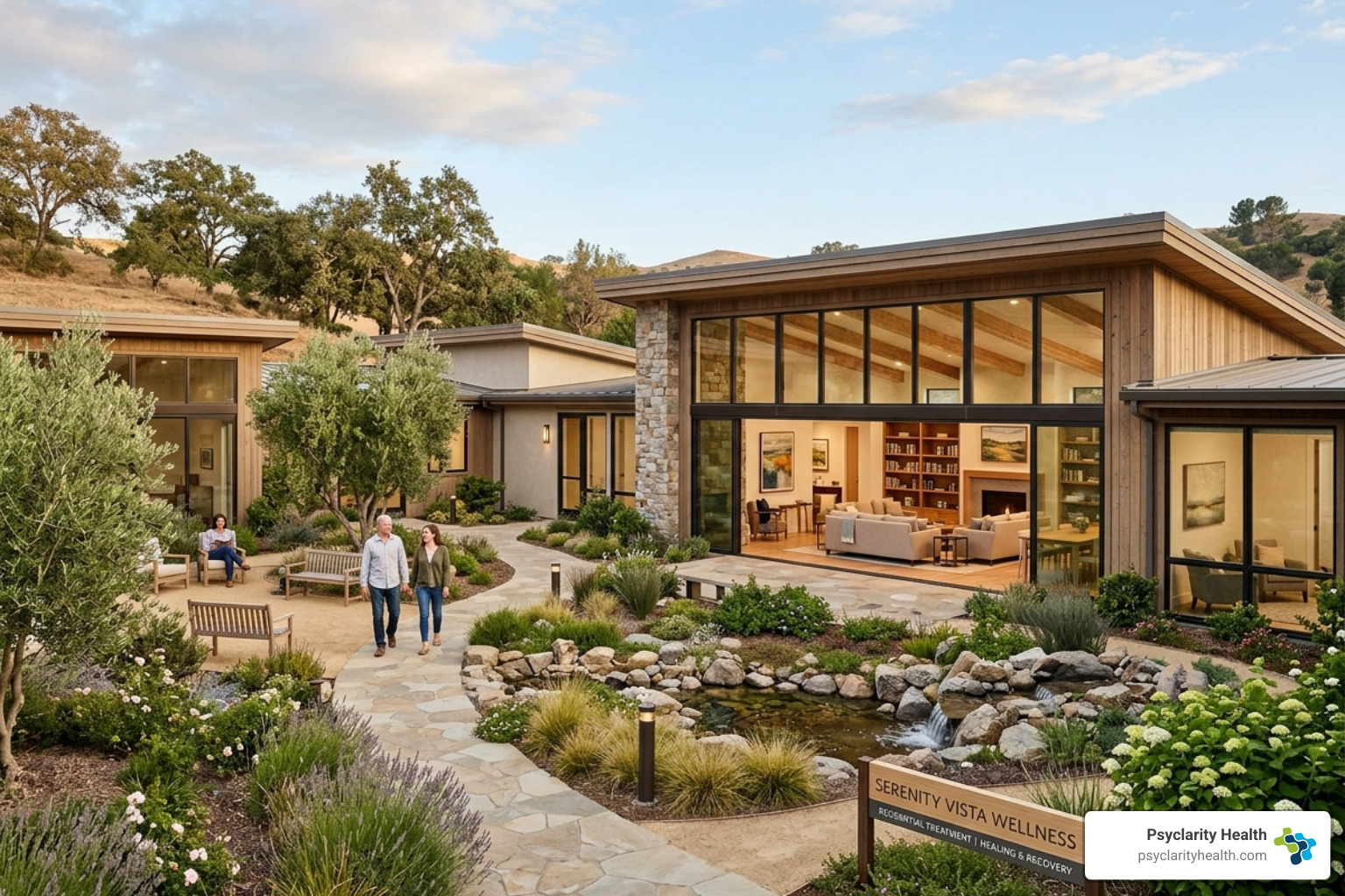 Modern residential treatment facility with a peaceful architectural design and natural lighting - anxiety inpatient