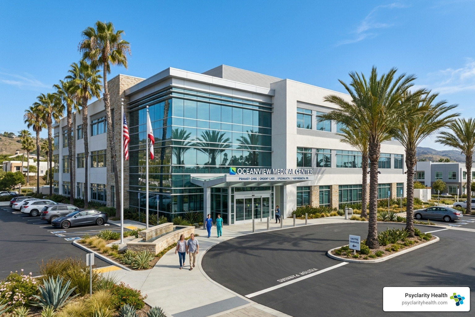 Modern medical facility exterior in Southern California - adult inpatient mental health california