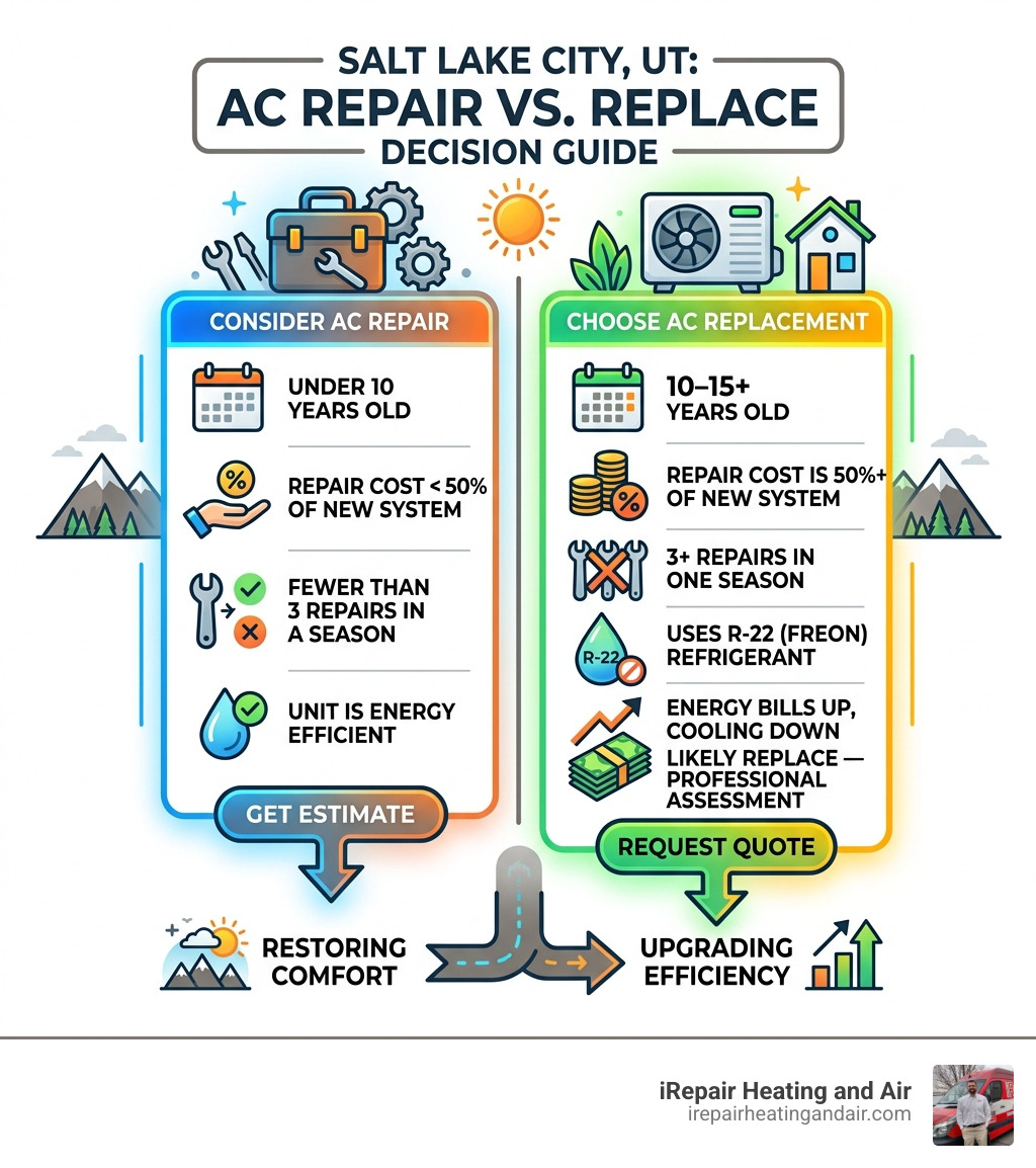 Repair vs. Replace decision matrix for AC units in Salt Lake City UT - ac replacement salt lake city ut infographic 