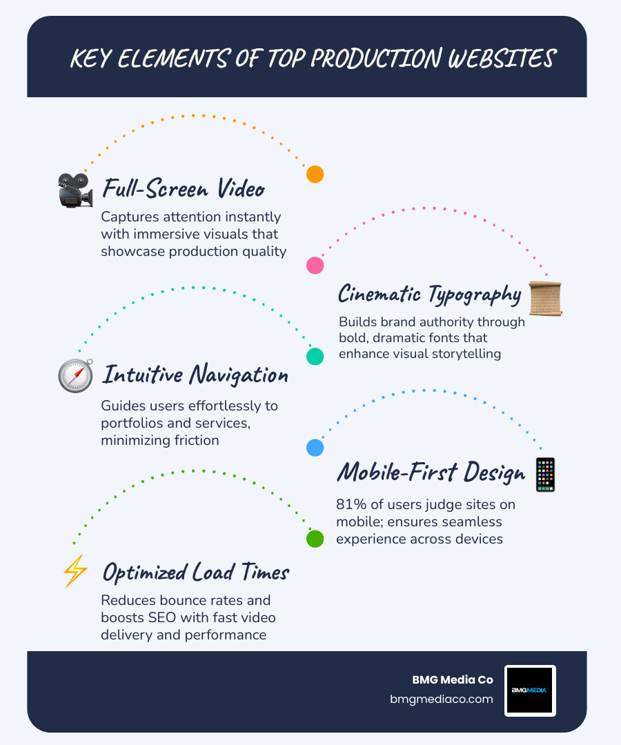 Infographic showing key elements of best production website design and their impact on user engagement - best production