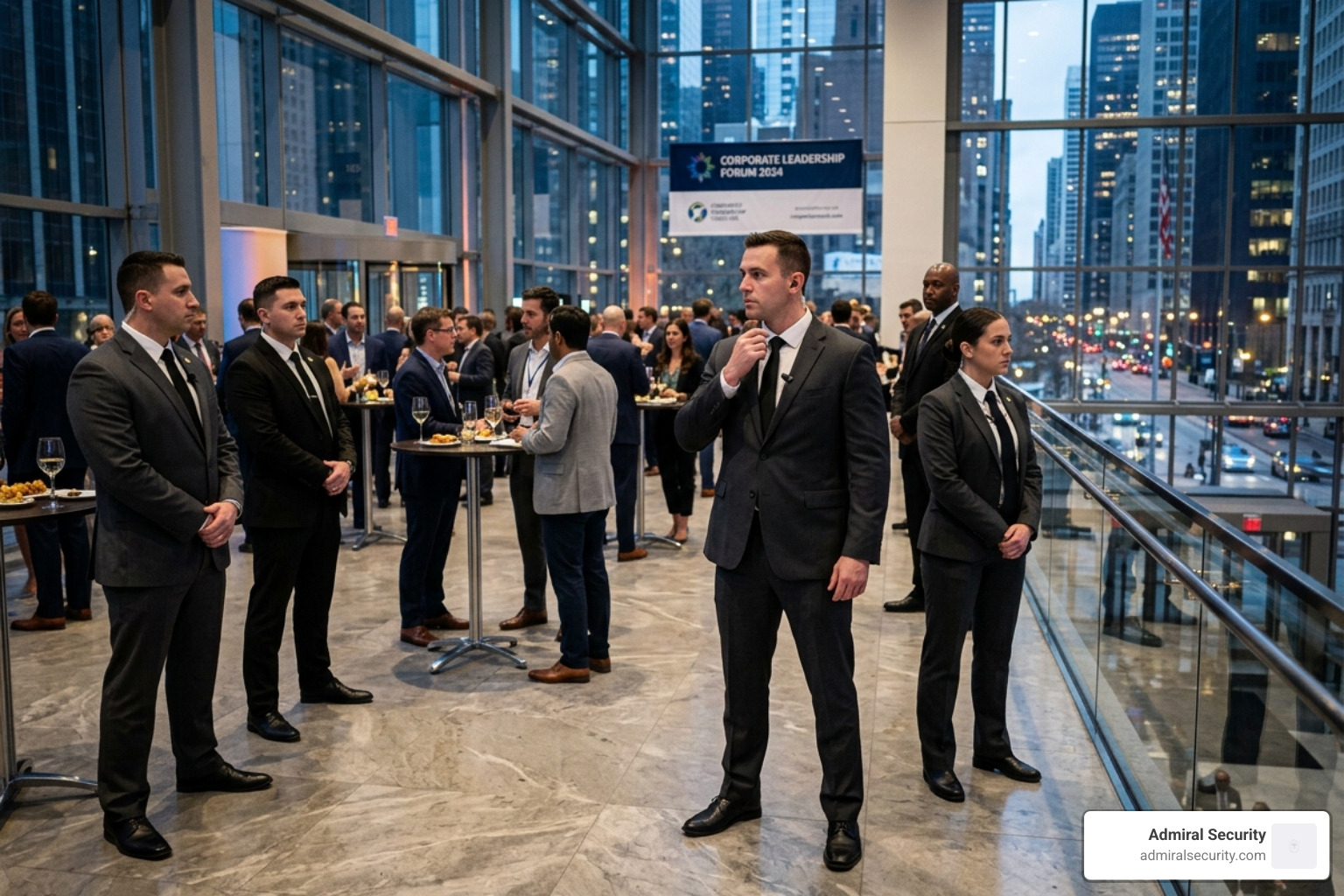 Elite security team providing protection at a high-profile corporate event - vetted security officers hire Elite security team providing protection at a high-profile corporate event - vetted security officers hire