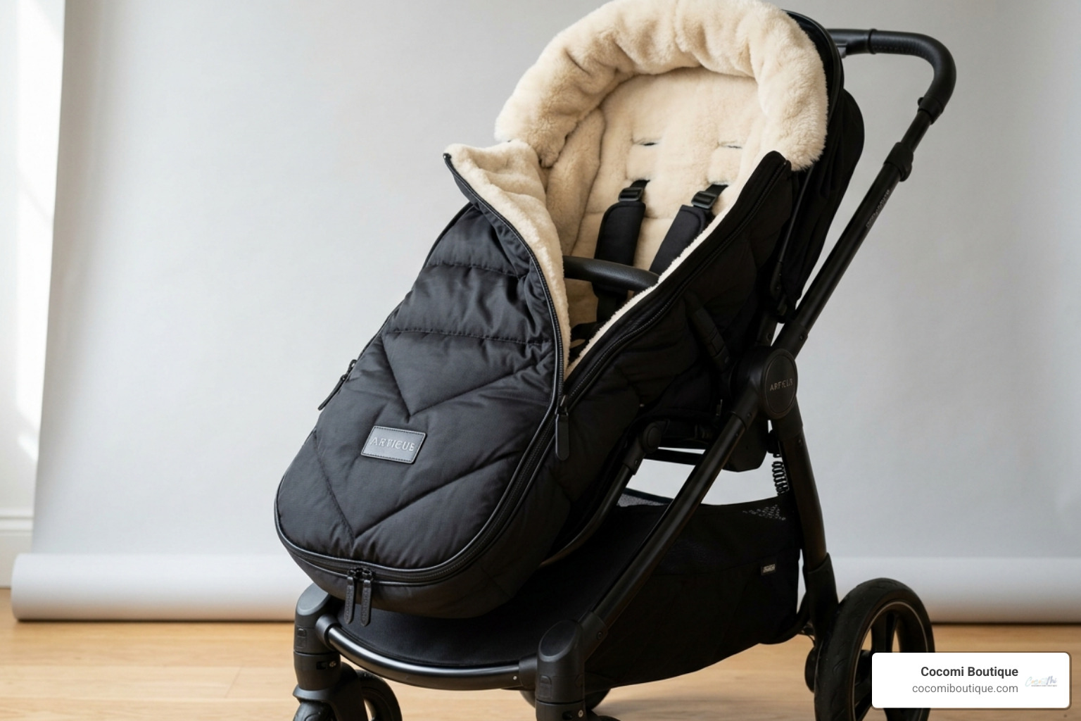 luxurious high-performance winter footmuff in midnight black - boutique stroller footmuff sale