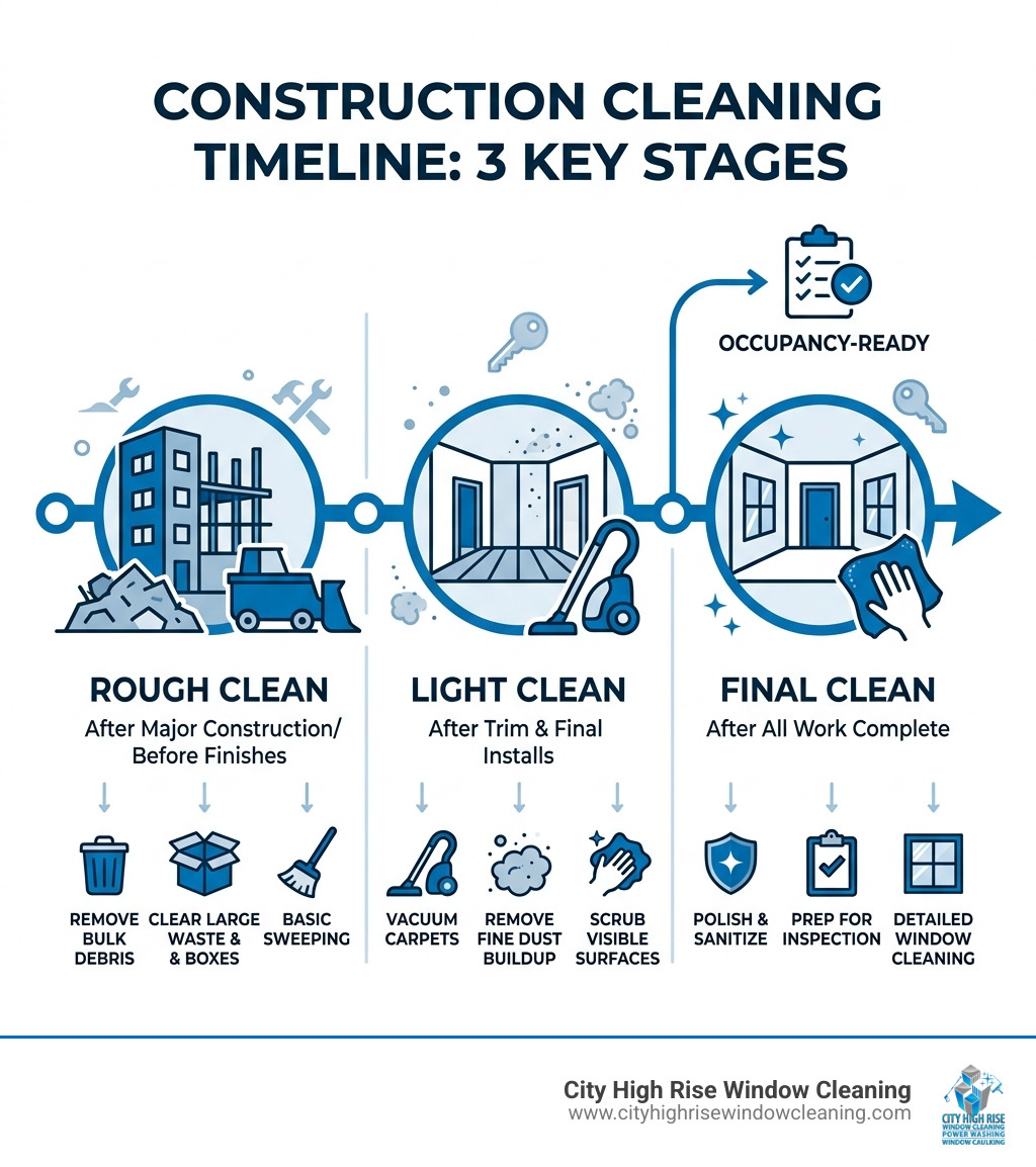 3-stage construction cleaning timeline: Rough Clean, Light Clean, Final Clean with tasks and timing - final cleaning 3-stage construction cleaning timeline: Rough Clean, Light Clean, Final Clean with tasks and timing - final cleaning