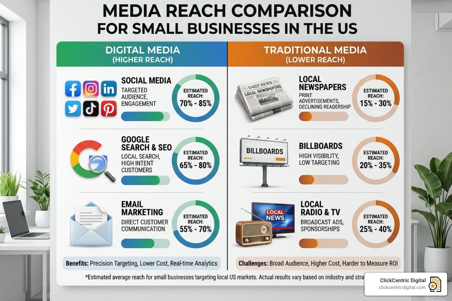 Comparison of digital and traditional media reach for small businesses - small business advertising
