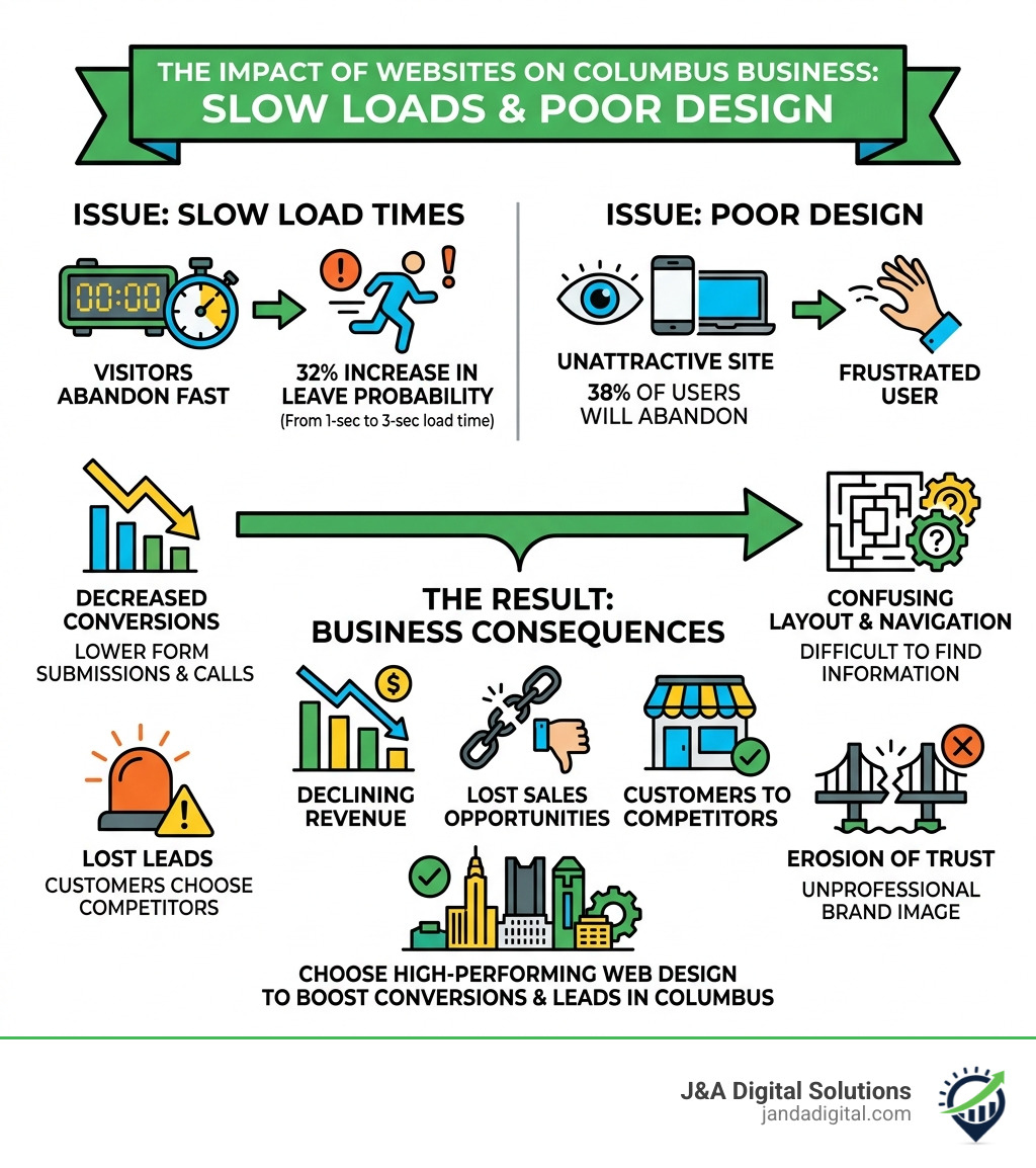 Infographic showing how slow load times and poor design impact Columbus business website conversions and leads - web design Infographic showing how slow load times and poor design impact Columbus business website conversions and leads - web design