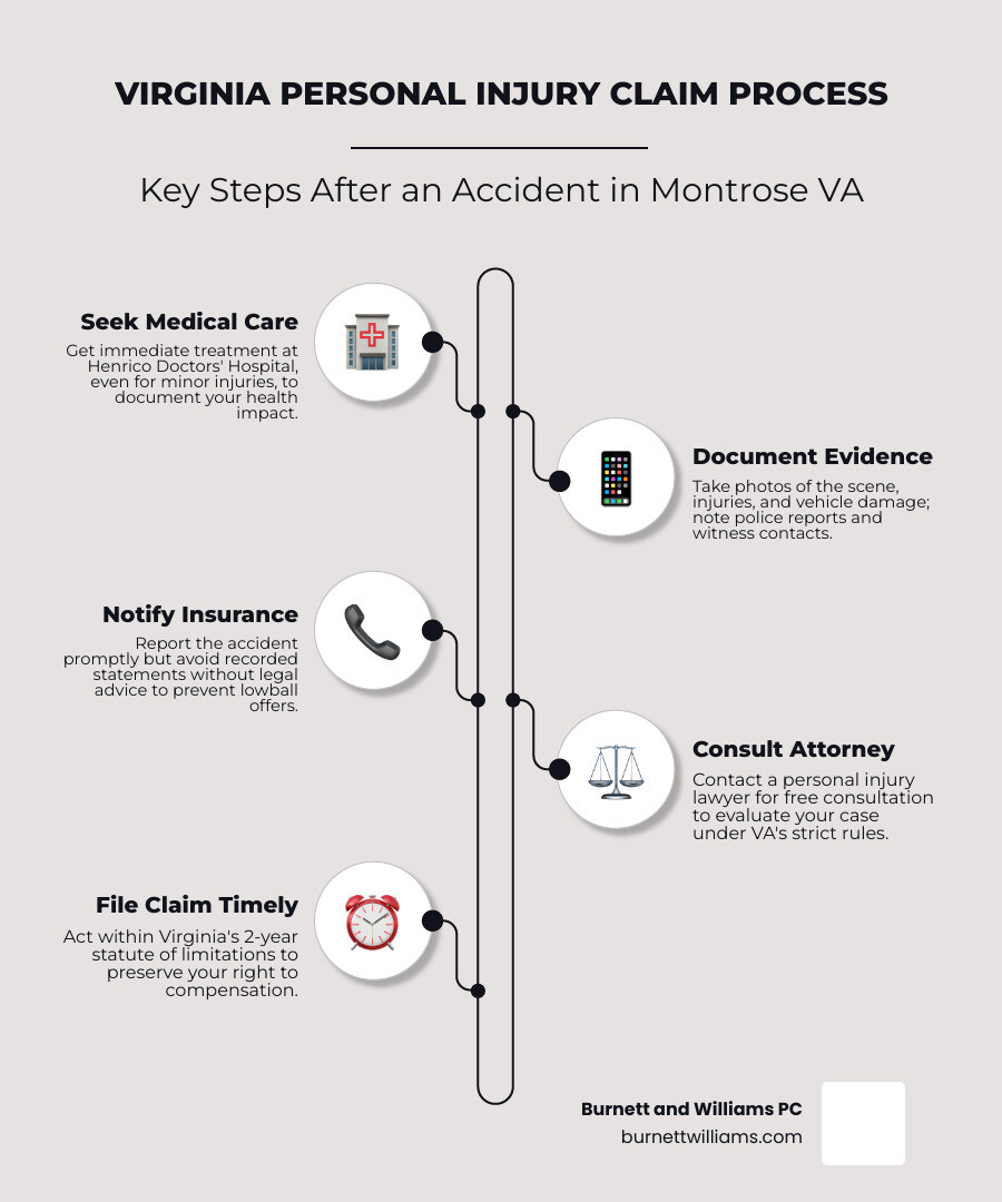 Step-by-step personal injury claim process in Virginia infographic - personal injury attorney in montrose va infographic Step-by-step personal injury claim process in Virginia infographic - personal injury attorney in montrose va infographic