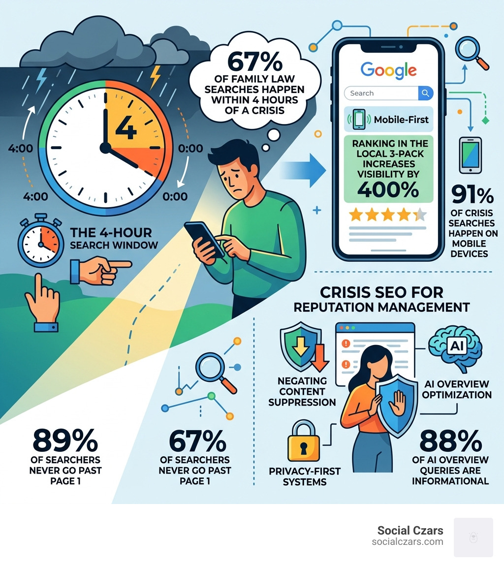 Infographic: Crisis SEO for Divorce - the 4-hour search window, mobile dominance, and key stats - Crisis SEO for Divorce