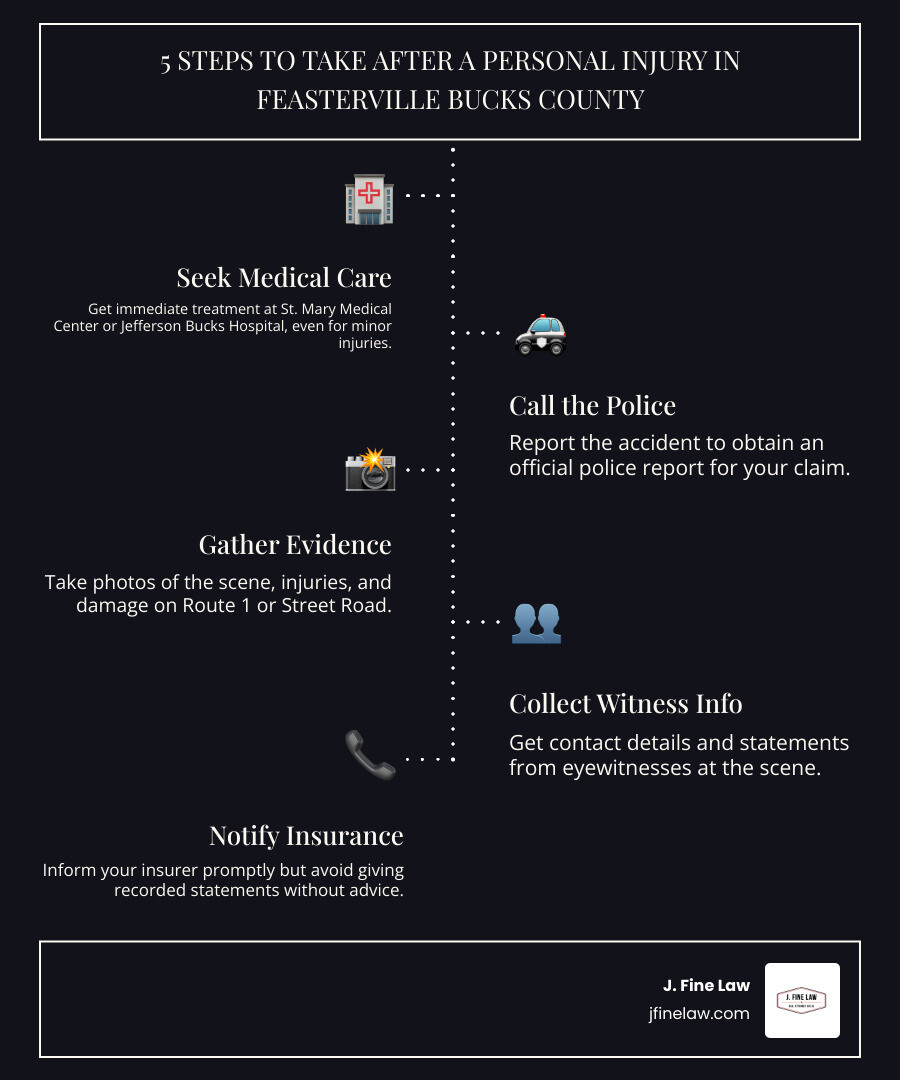 5 steps to take after a personal injury in Feasterville Bucks County - Personal injury lawyer Feasterville infographic 5 steps to take after a personal injury in Feasterville Bucks County - Personal injury lawyer Feasterville infographic