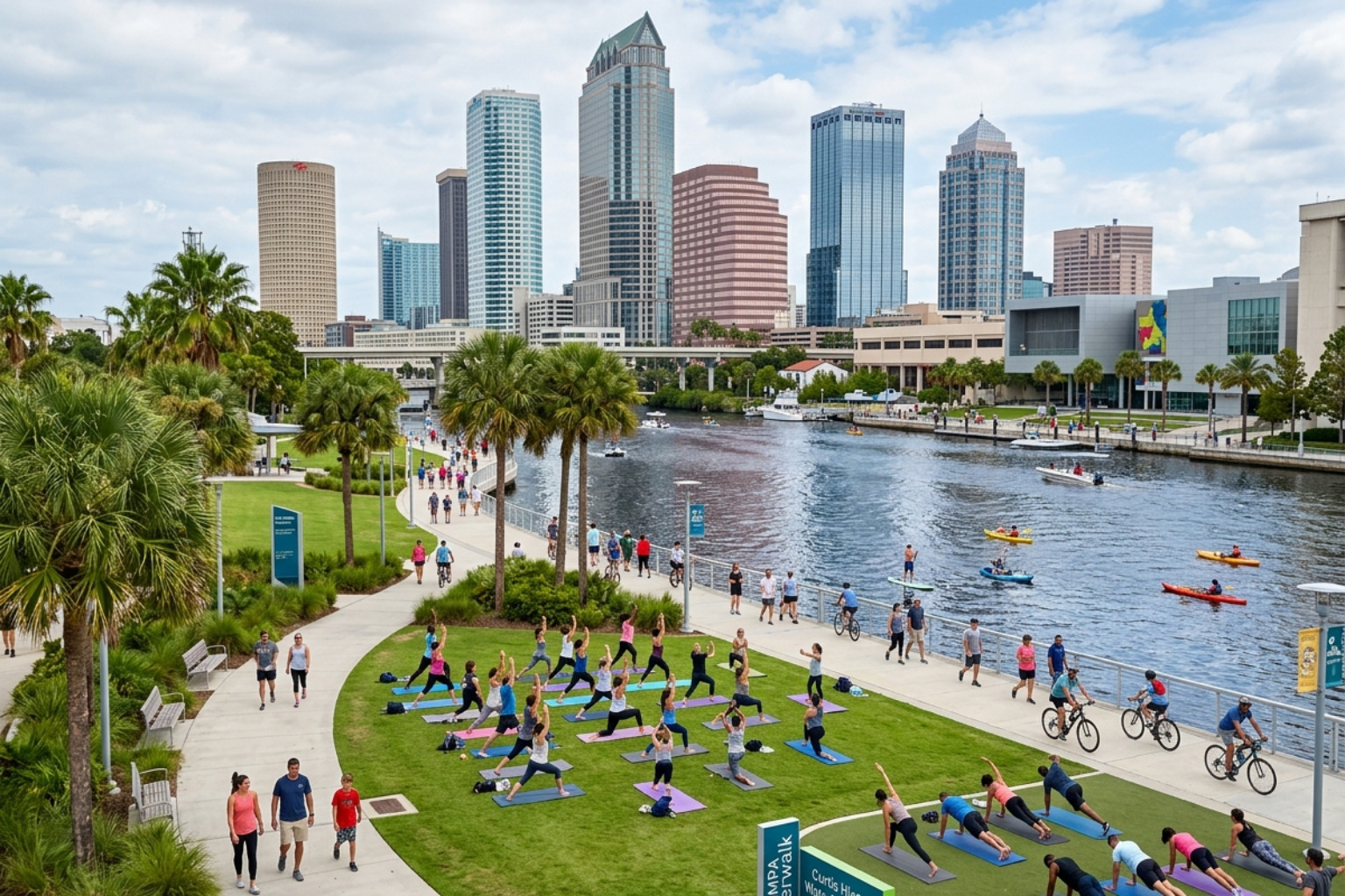 The Tampa skyline near Curtis Hixon Waterfront Park representing local community wellness - same day chiropractor Tampa
