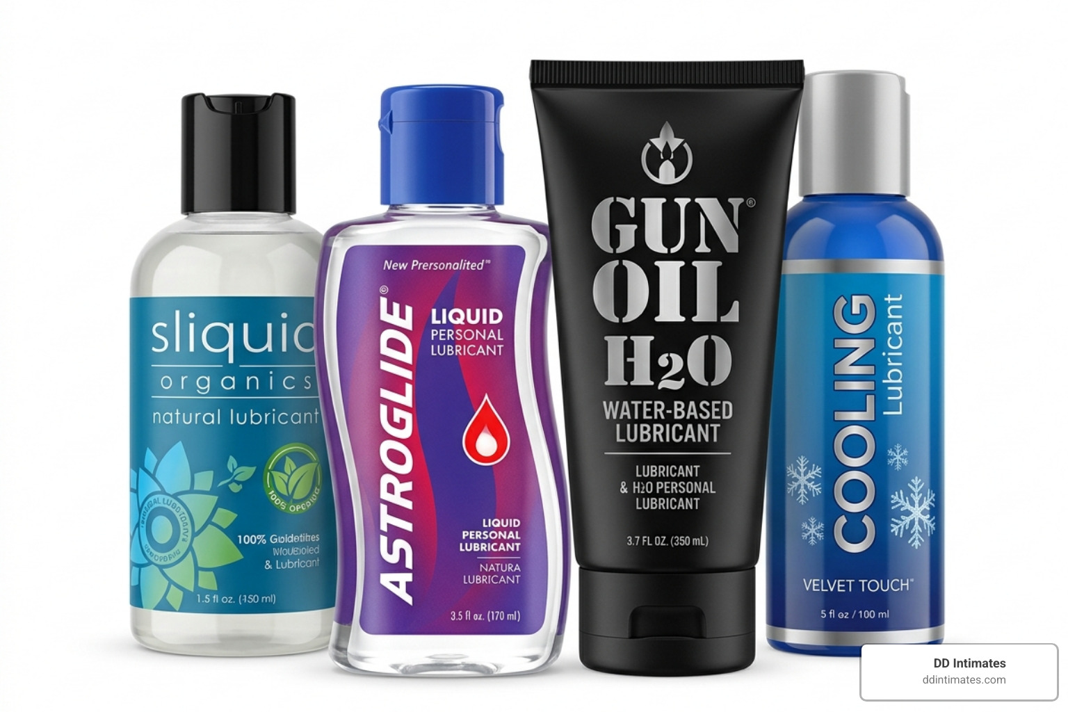 Various top-rated cooling lubricant brands displayed together - best menthol personal lube