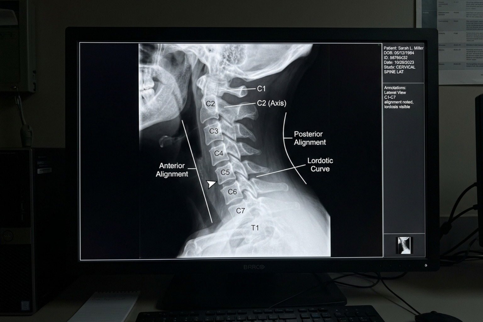 Digital radiographic structural analysis of a cervical spine - Corrective care auto wreck