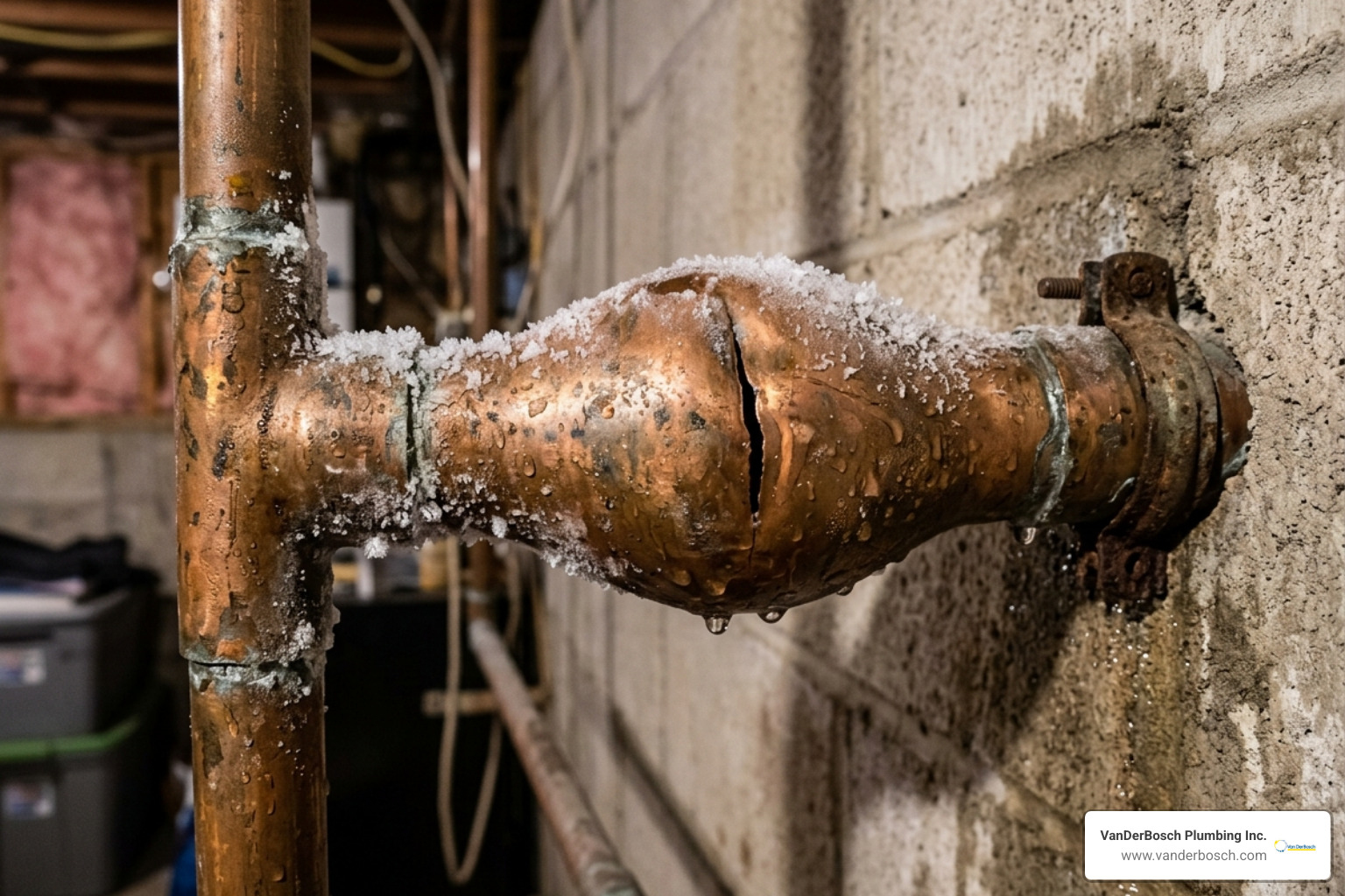 a bulging water pipe showing signs of ice pressure - frozen pipe repair