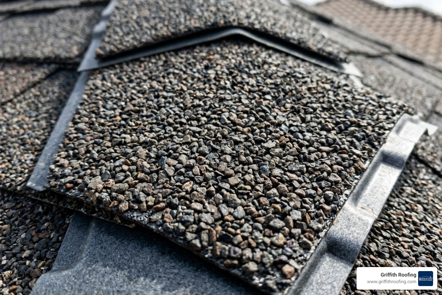 Close up image showing the rich texture of stone granules on a steel shingle - stone coated steel shingles